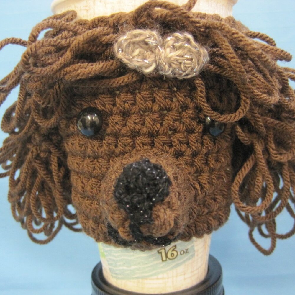 Handmade Crochet Poodle Puppy Dogs  BROWN Cup Cozy